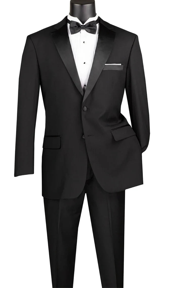 Black Regular Fit 2-Piece Tuxedo with Satin Notch Lapel - Upscale Men's Fashion