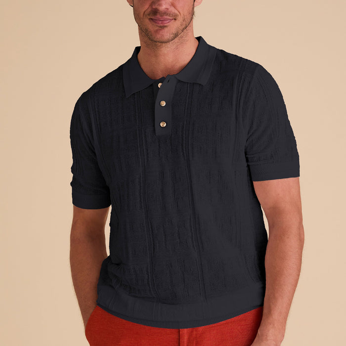 Black Regular Fit Short Sleeve Knit Polo - Upscale Men's Fashion