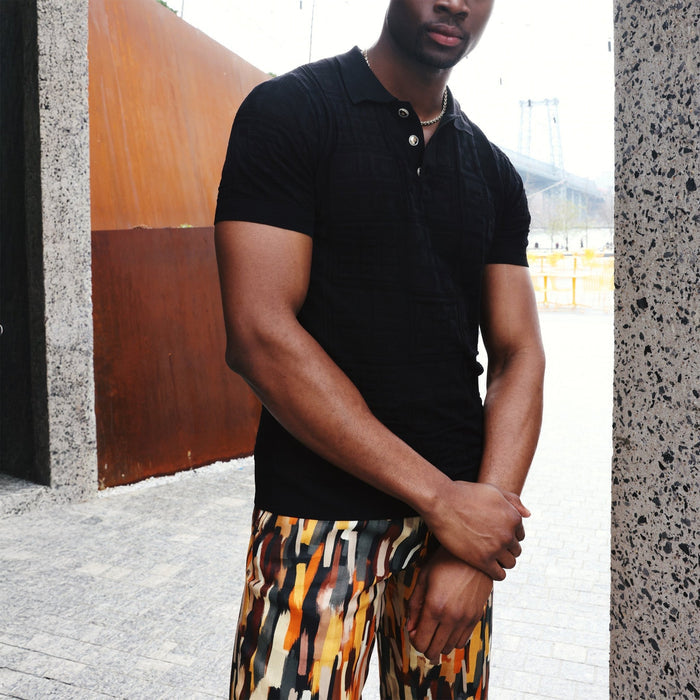 Black Regular Fit Short Sleeve Knit Polo - Upscale Men's Fashion