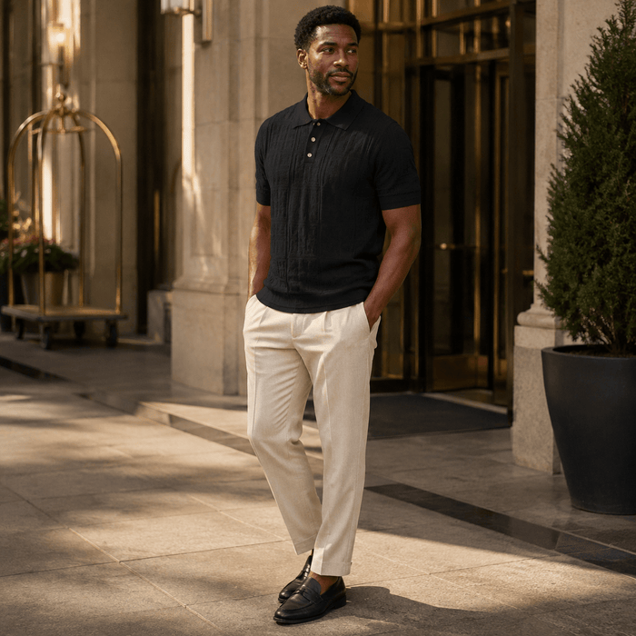Black Regular Fit Short Sleeve Knit Polo - Upscale Men's Fashion