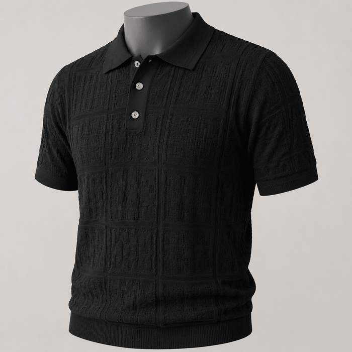 Black Regular Fit Short Sleeve Knit Polo - Upscale Men's Fashion