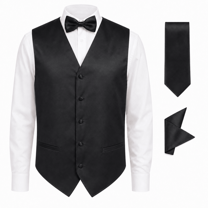 Black Satin Tuxedo Vest Set - Upscale Men's Fashion