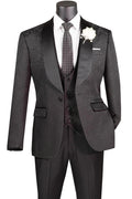 Black Slim Fit Jacquard 3-Piece Tuxedo with Shawl Lapel – Rivoli Collection - Upscale Men's Fashion