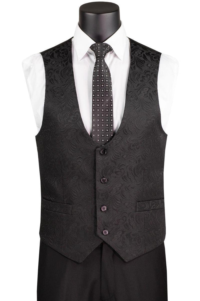 Black Slim Fit Jacquard 3-Piece Tuxedo with Shawl Lapel – Rivoli Collection - Upscale Men's Fashion