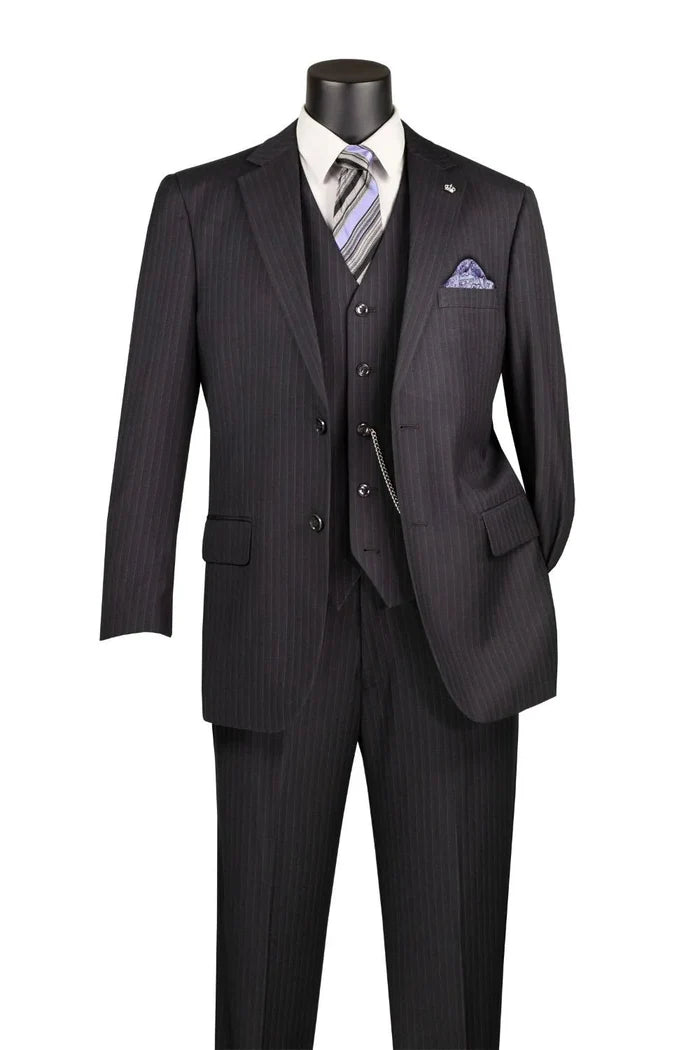 Black Tone-on-Tone Stripe Regular Fit 3-Piece Suit – Varese Collection - Upscale Men's Fashion