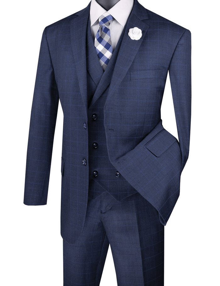 Blue Executive Fit Glen Plaid 3-Piece Suit – Dominare Collection - Upscale Men's Fashion