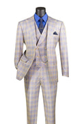 Blue Modern Fit Windowpane 3-Piece Suit – Montavero Collection - Upscale Men's Fashion