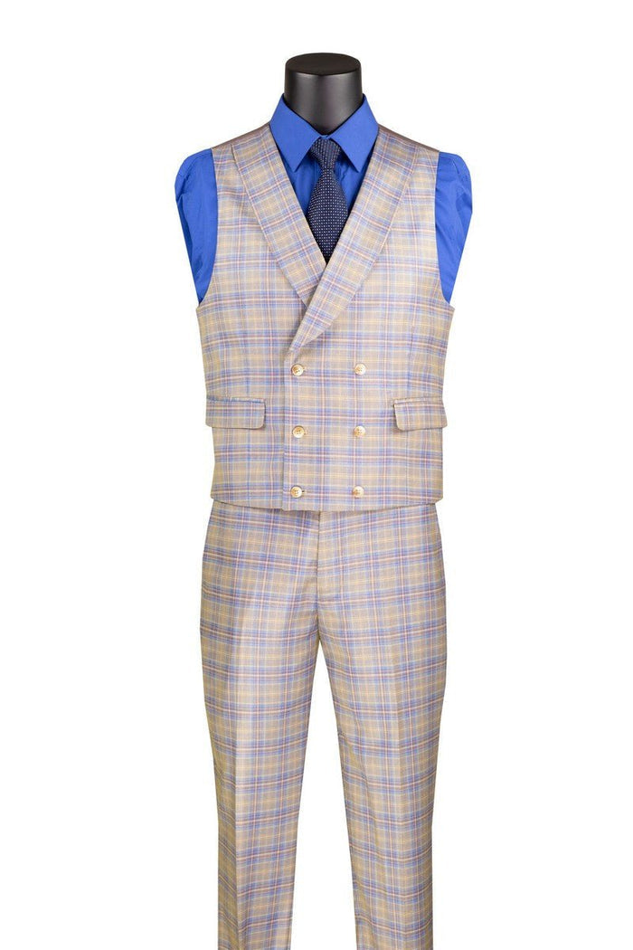 Blue Modern Fit Windowpane 3-Piece Suit – Montavero Collection - Upscale Men's Fashion