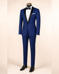 Blue Slim Fit Narrow Black Shawl Lapel Tuxedo - Upscale Men's Fashion
