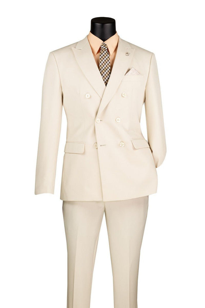 Bone Slim Fit Stretch Double Breasted 2 Piece Suit - Bellarco Collection - Upscale Men's Fashion