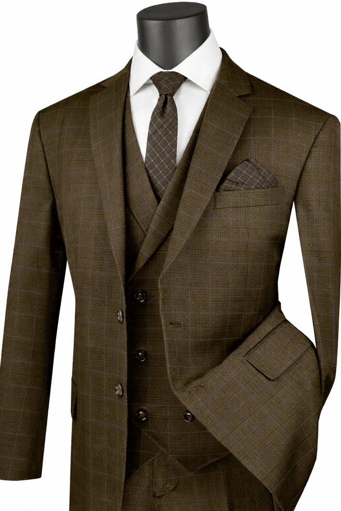 Brown Executive Fit Glen Plaid 3-Piece Suit – Dominare Collection - Upscale Men's Fashion