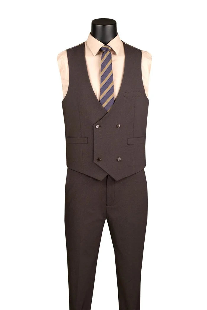 Brown Modern Fit 3-Piece Bird’s-Eye Weave Stretch Suit – Livorno Collection - Upscale Men's Fashion