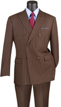 Brown Pinstripe Regular Fit Double-Breasted Suit – Banker Collection - Upscale Men's Fashion