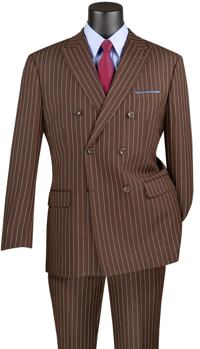 Brown Pinstripe Regular Fit Double-Breasted Suit – Banker Collection - Upscale Men's Fashion