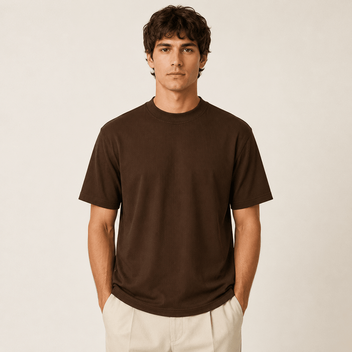 Brown Ribbed Regular Fit Crew Neck T-Shirt - Upscale Men's Fashion