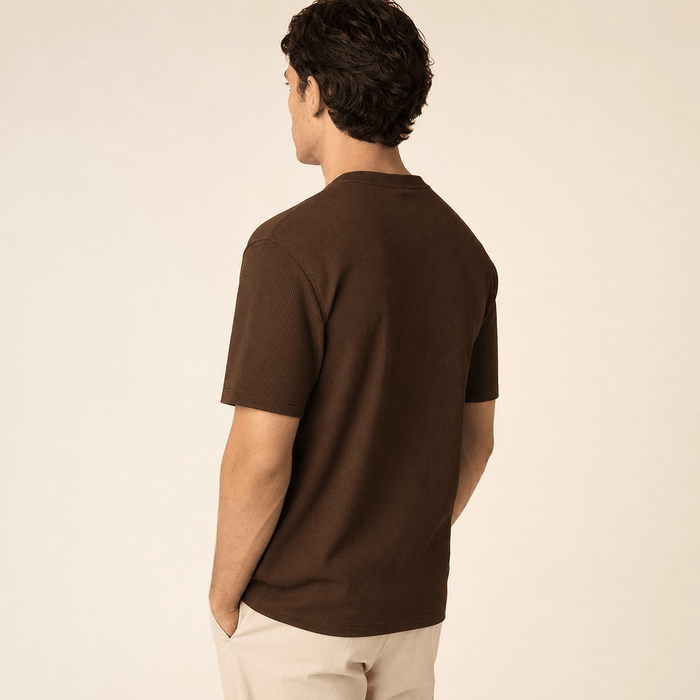 Brown Ribbed Regular Fit Crew Neck T-Shirt - Upscale Men's Fashion
