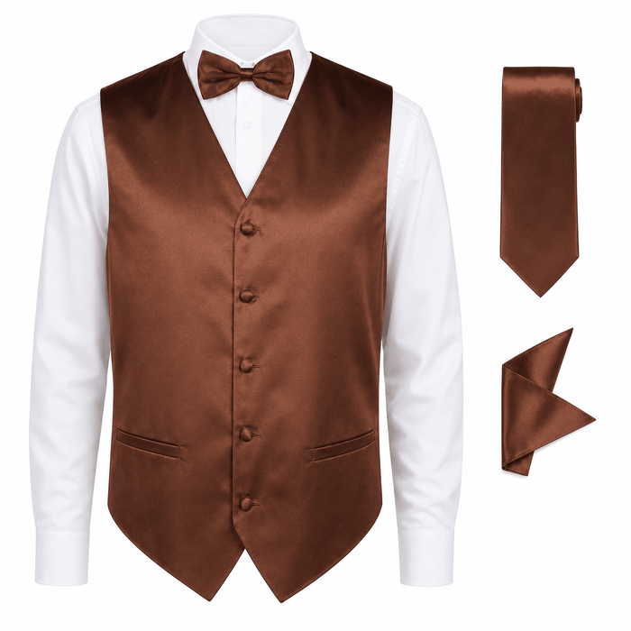 Brown SatinTuxedo Vest Set - Upscale Men's Fashion