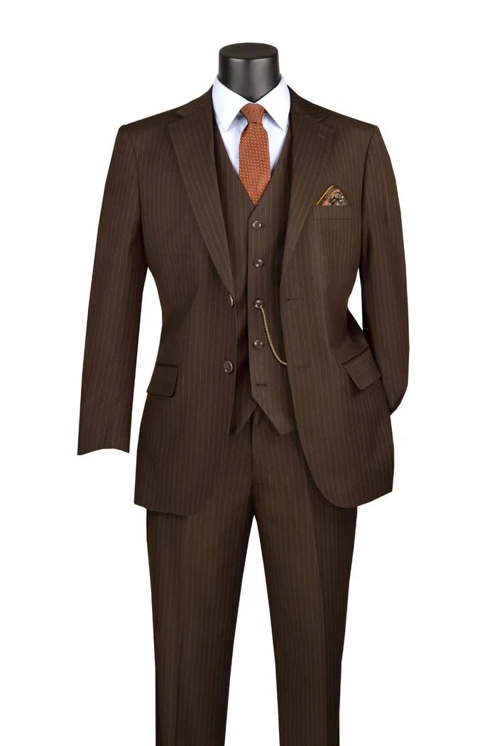 Brown Tone-on-Tone Stripe Regular Fit 3-Piece Suit – Varese Collection - Upscale Men's Fashion