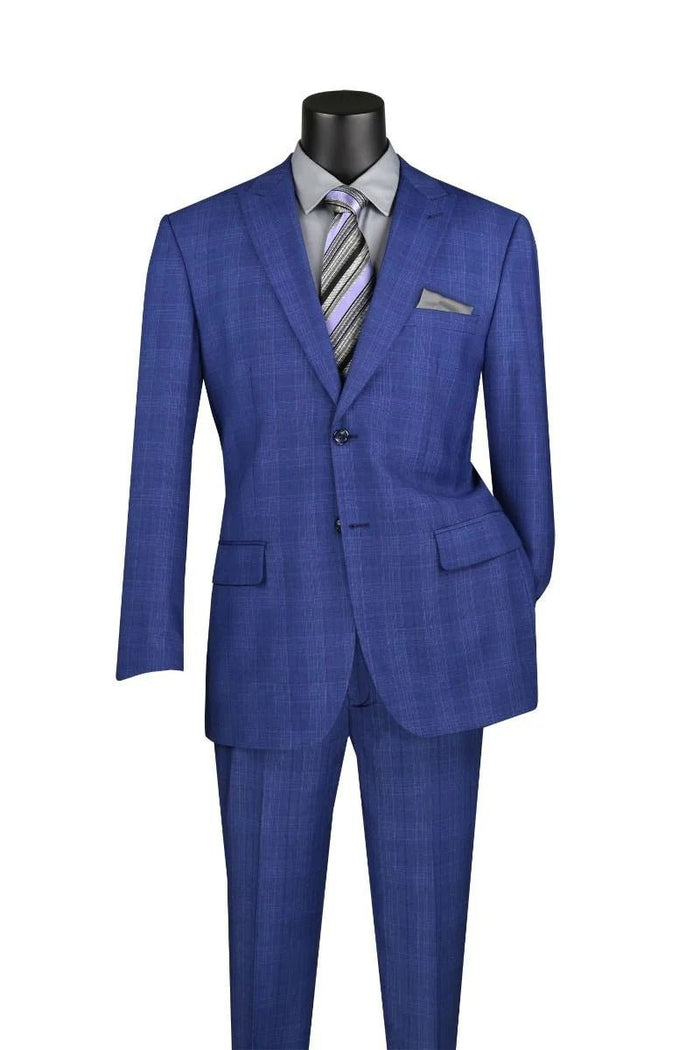 Cambridge Collection – Blue Men’s Regular Fit Glen Plaid Suit - Upscale Men's Fashion