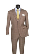 Cambridge Collection – Tan Men’s Regular Fit Glen Plaid Suit - Upscale Men's Fashion