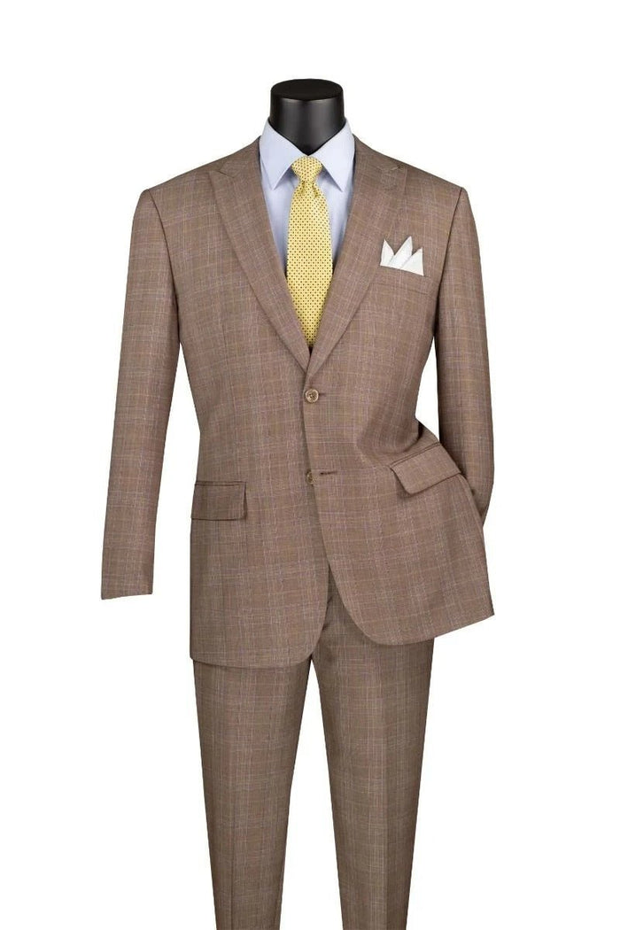 Cambridge Collection – Tan Men’s Regular Fit Glen Plaid Suit - Upscale Men's Fashion