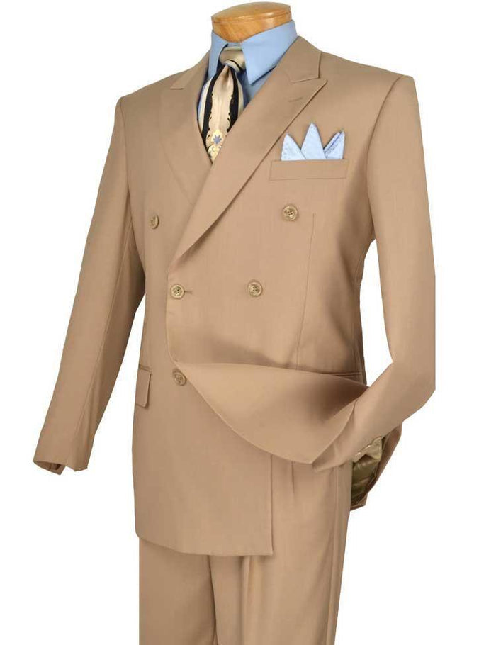 Capri Collection – Beige Double-Breasted Regular Fit Suit - Upscale Men's Fashion