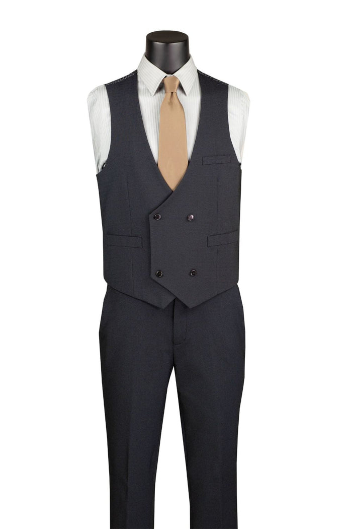 Charcoal Black Modern Fit 3-Piece Bird’s-Eye Weave Stretch Suit – Livorno Collection - Upscale Men's Fashion