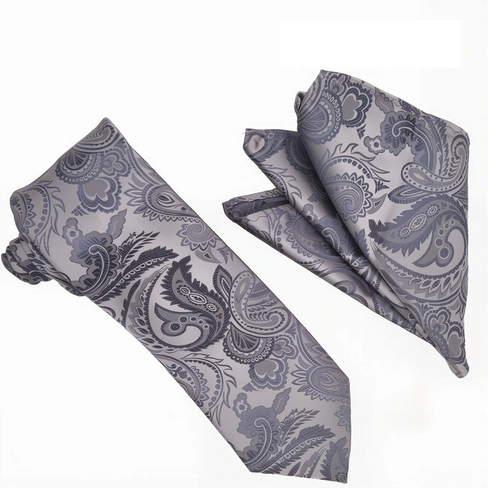 Charcoal Paisley Tie and Hanky Set - Upscale Men's Fashion