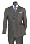 Charcoal Pinstripe Regular Fit Double-Breasted Suit – Banker Collection - Upscale Men's Fashion