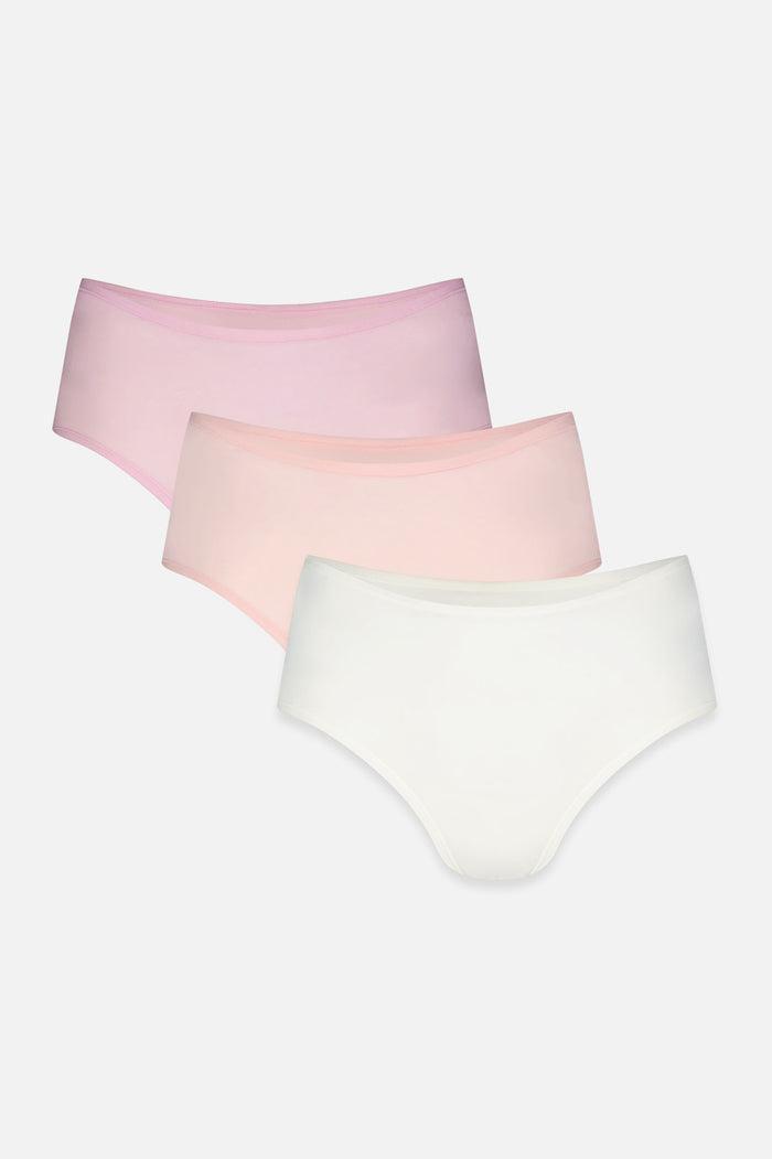 3-pack cotton boyshort briefs, light pink and cream, mid-rise Bermuda cut