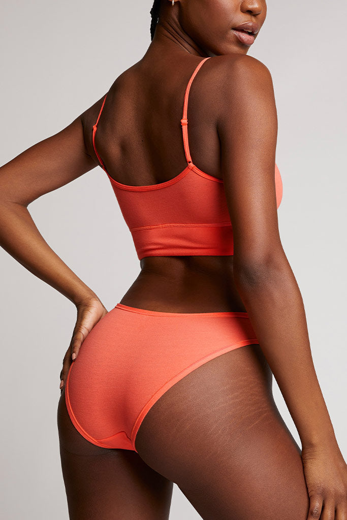 Coral cotton bralette with thin straps and scoop back