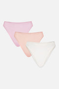 Three-pack French-cut cotton briefs in pink, peach and white