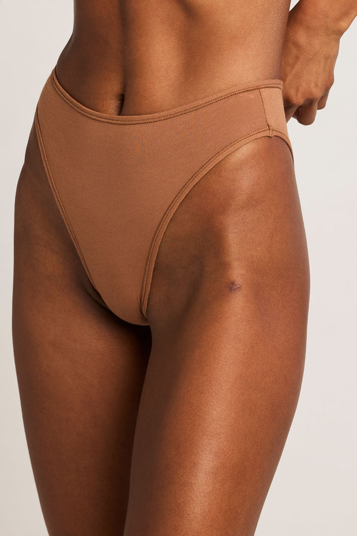 Light brown French cut cotton brief with high-leg cut and smooth waistband