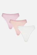 3-pack cotton thong underwear in pink and white, low-rise no-show.