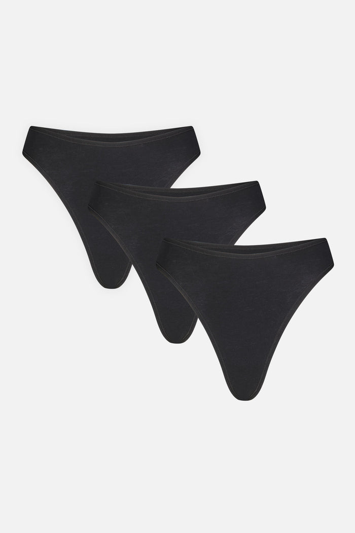 Black cotton thong underwear 3-pack with V-front design