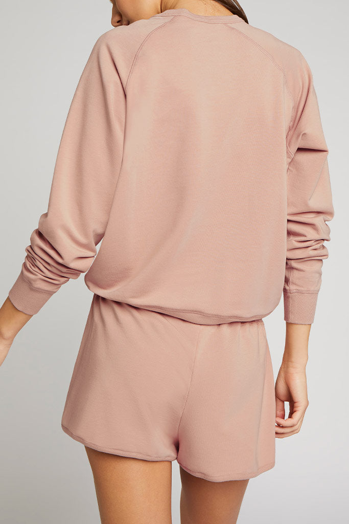 Dusty pink club shorts back view with elastic waist and relaxed fit