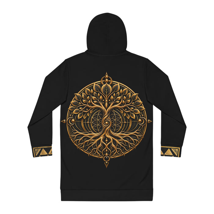 Copy of Gold Hibiscus Tribal Pattern Hoodie Dress | Floral Geometric AOP