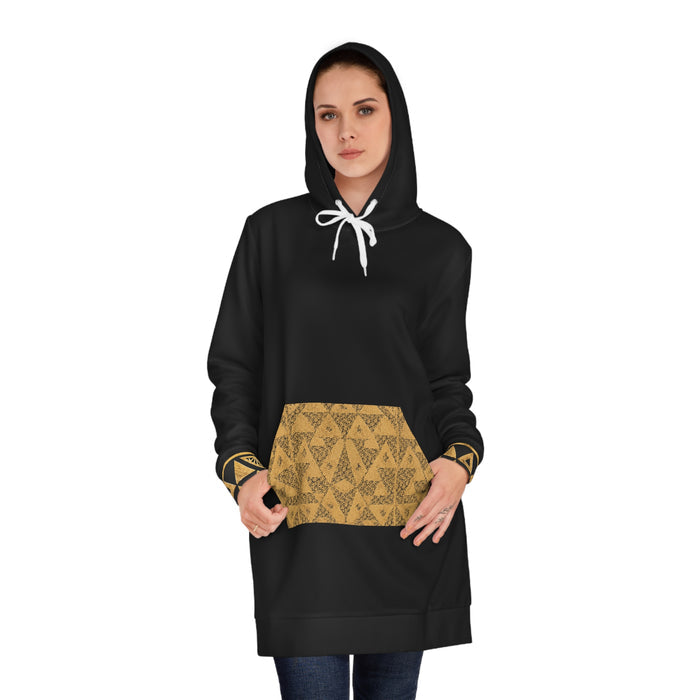 Copy of Gold Hibiscus Tribal Pattern Hoodie Dress | Floral Geometric AOP