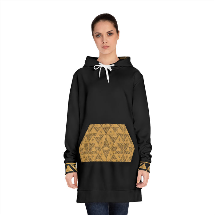 Copy of Gold Hibiscus Tribal Pattern Hoodie Dress | Floral Geometric AOP