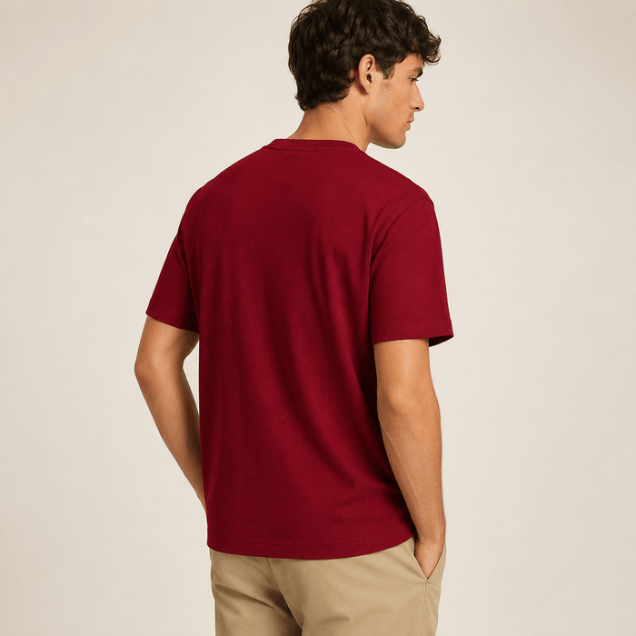 Deep Cherry Ribbed Regular Fit Crew Neck T-Shirt - Upscale Men's Fashion