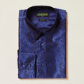 Deep Sea Blue Paisley Long Sleeve Jacquard Shirt - Upscale Men's Fashion