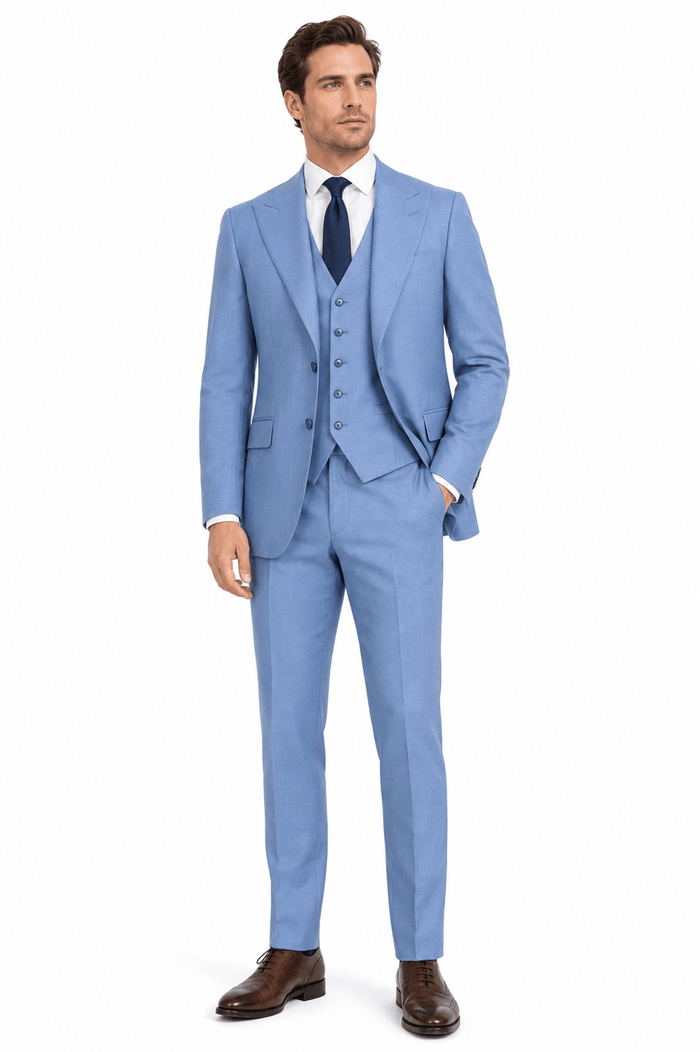 Dusty Blue Textured Regular Fit 3-Piece Suit – Bellavere Collection - Upscale Men's Fashion