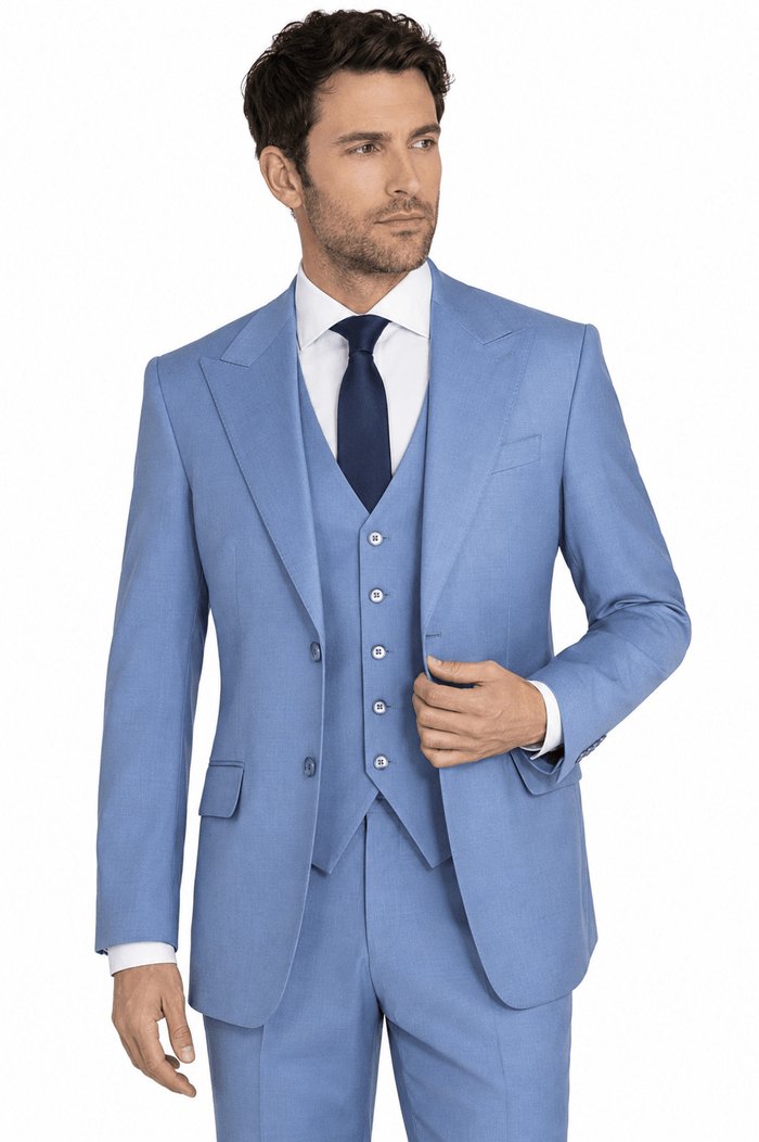 Dusty Blue Textured Regular Fit 3-Piece Suit – Bellavere Collection - Upscale Men's Fashion