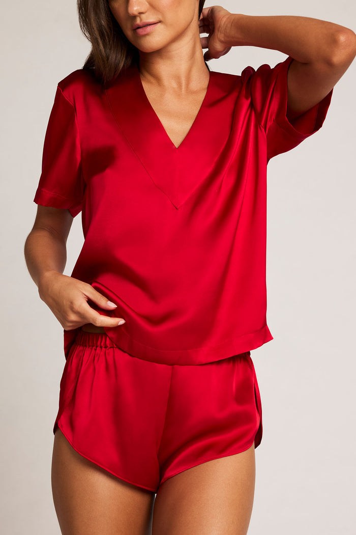 Eclipse Silk V-Top in Cerise