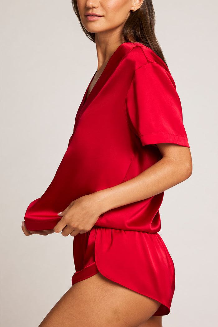 Eclipse Silk V-Top in Cerise
