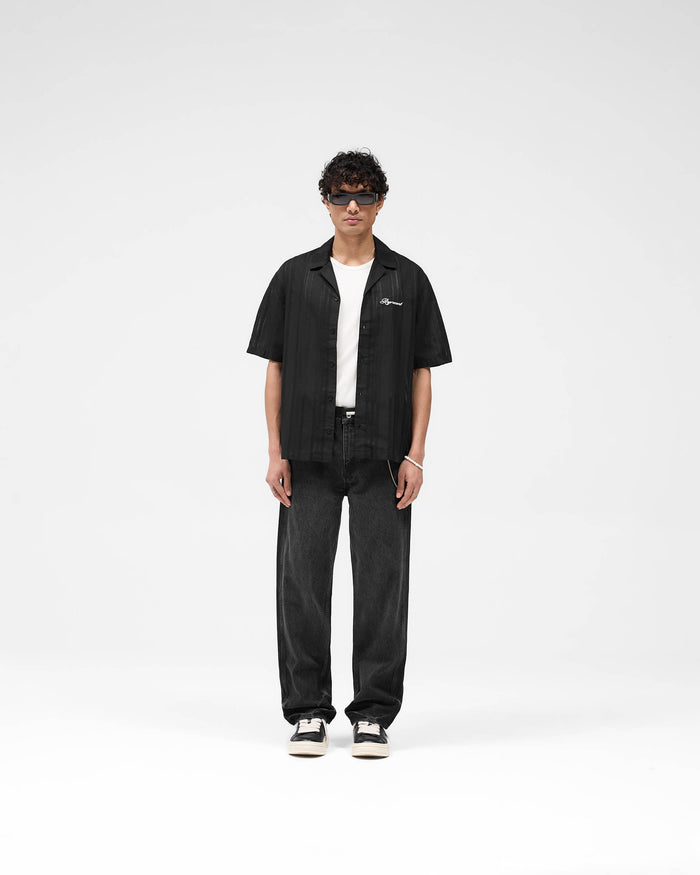 Embroidered Bowling Shirt - Jet Black