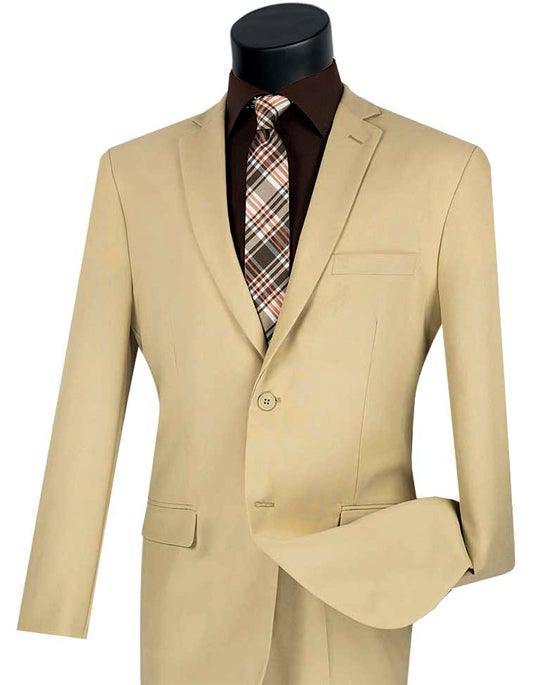 Essential Poplin Collection-Beige Slim Fit 2 Piece Suit - Upscale Men's Fashion
