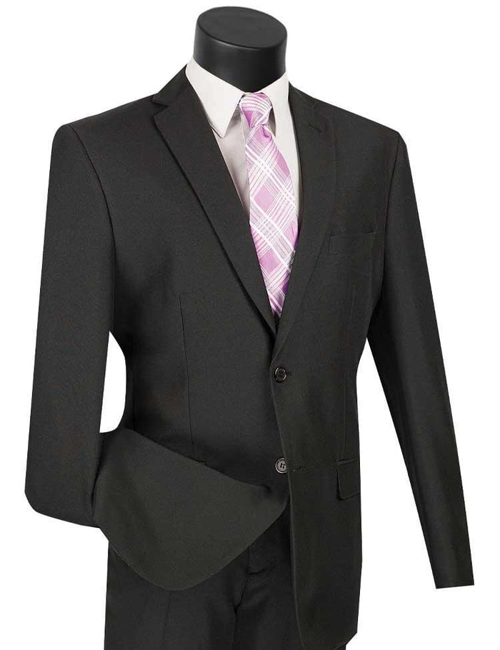Essential Poplin Collection-Black Regular Fit 2 Piece Suit - Upscale Men's Fashion