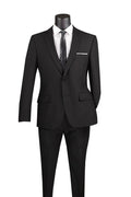 Essential Poplin Collection-Black Slim Fit 2 Piece Suit - Upscale Men's Fashion