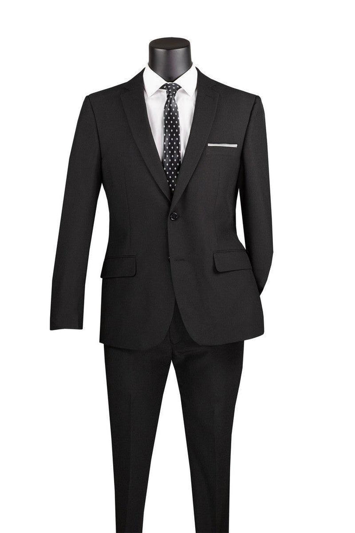 Essential Poplin Collection-Black Slim Fit 2 Piece Suit - Upscale Men's Fashion